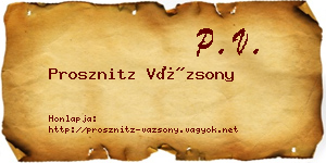 Prosznitz Vázsony névjegykártya